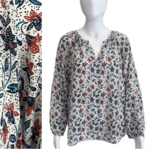 Velvet by Graham & Spencer Floral Print Long Sleeve Peasant Blouse Size Large